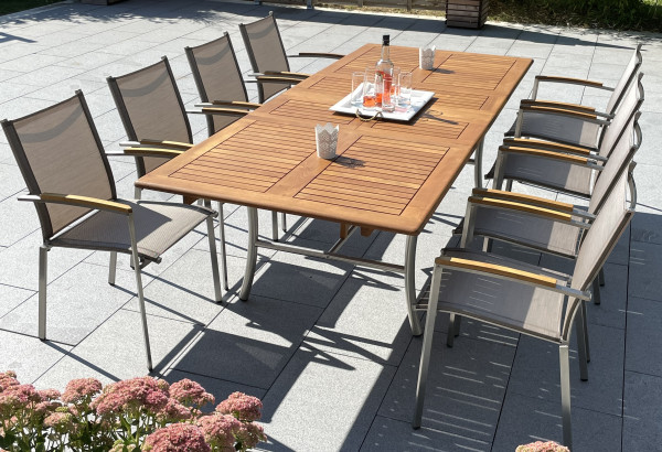 Robinie Set: Tisch 180-250cm + 6 Sessel