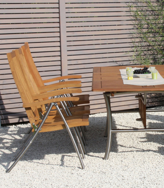 Premium Robinie Set:Tisch + 6 Hochlehner